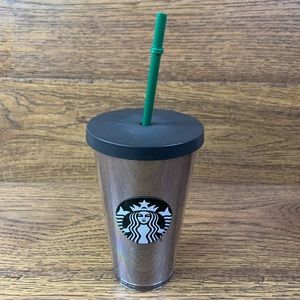 Starbucks Silver Glitter Black Logo 16oz Acrylic Tumbler Cup with Straw